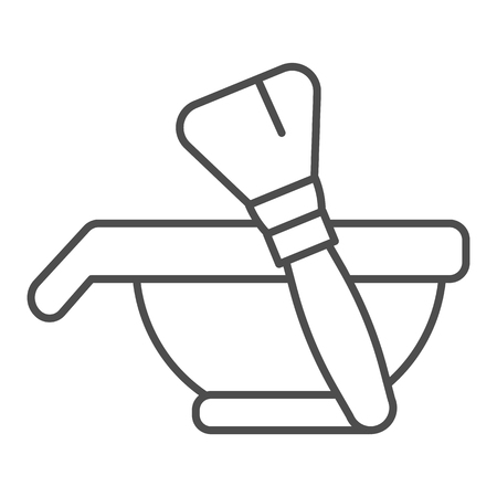 Bowl and brush thin line icon. Shaving kit sign vector illustration isolated on white. Face mask in bowl outline style design, designed for web and app. Eps 10のイラスト素材