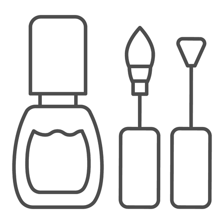 Nail polish thin line icon. Nails polish brushes vector illustration isolated on white. Enamel outline style design, designed for web and app. Eps 10のイラスト素材