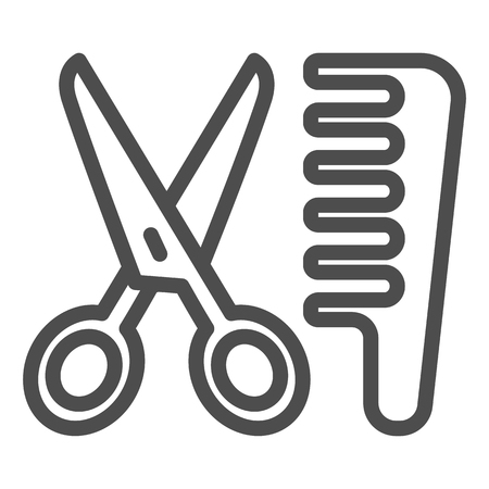 Scissors and comb line icon. Hair salon vector illustration isolated on white. Haircut outline style design, designed for web and app. Eps 10のイラスト素材