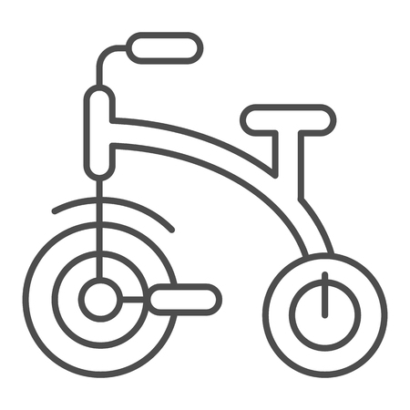 Kids tricycle thin line icon. Children's tricycle bike vector illustration isolated on white. Baby bike outline style design, designed for web and app. Eps 10のイラスト素材