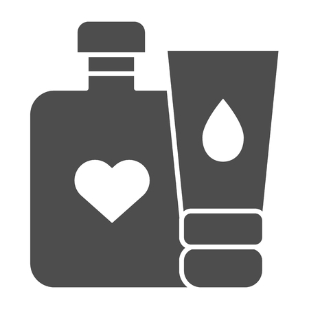 Baby cream bottles solid icon. Lotion and cream bottle vector illustration isolated on white. Baby hygiene glyph style design, designed for web and app. Eps 10.のイラスト素材
