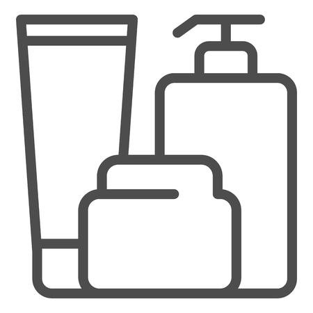 Bath bottles line icon. Lotion, cream and gel vector illustration isolated on white. After shower care outline style design, designed for web and app. Eps 10のイラスト素材