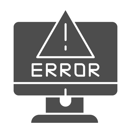 Alert on computer solid icon. Computer error vector illustration isolated on white. System error glyph style design, designed for web and app. Eps 10のイラスト素材