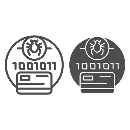Digital code infected line and glyph icon. Credit card virus password vector illustration isolated on white. Password with bug outline style design, designed for web and app. Eps 10のイラスト素材