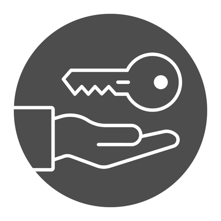 Key in hand solid icon. Providing access vector illustration isolated on white. Security glyph style design, designed for web and app. Eps 10のイラスト素材
