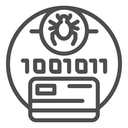 Digital code infected line icon. Credit card virus password vector illustration isolated on white. Password with bug outline style design, designed for web and app. Eps 10のイラスト素材