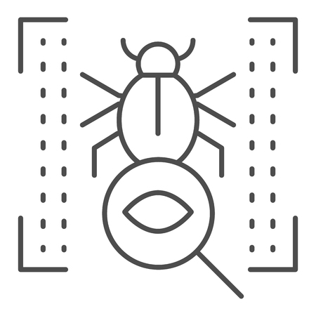 Vulnerability scan thin line icon. Bug search vector illustration isolated on white. Virus scan outline style design, designed for web and app. Eps 10のイラスト素材