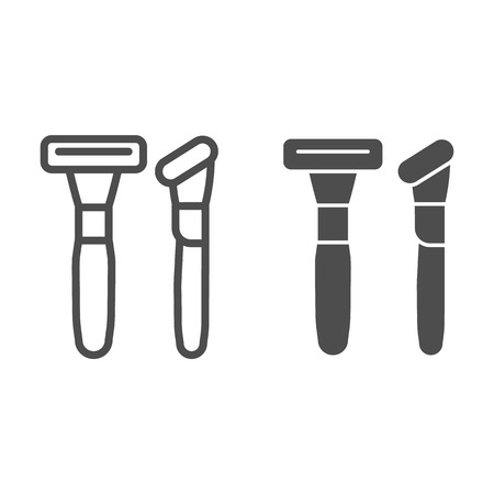 Safety razor line and glyph icon. Cutter illustration isolated on white. Shaving razors outline style design, designed for web and app.のイラスト素材