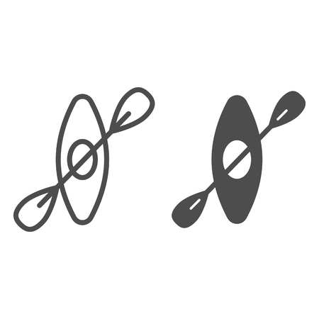 Kayak with paddle line and glyph icon. Kayaking vector illustration isolated on white. Rowing outline style design, designed for web and app.のイラスト素材
