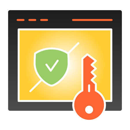 Verified secure site flat icon. Computer authorization color icons in trendy flat style. Computer browser with key gradient style design, designed for web and app.のイラスト素材