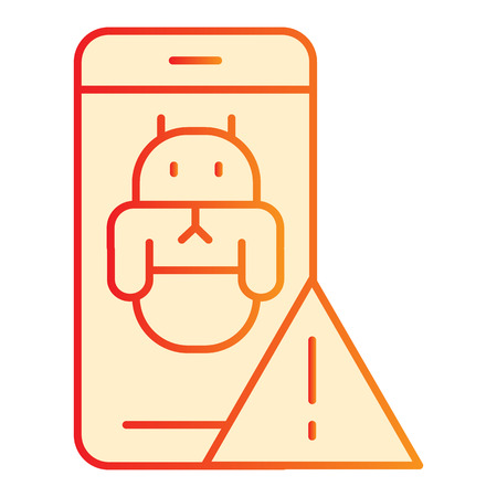 Bug in smartphone flat icon. Smartphone virus orange icons in trendy flat style. Phone with danger sign gradient style design, designed for web and app.のイラスト素材