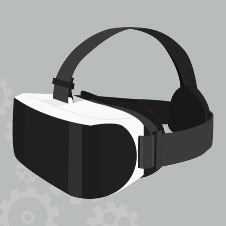 VR headset vector icon on a grey background. Virtual reality mask illustration isolated on grey. Gadget realistic style design, designed for web and app. Eps 10.のイラスト素材