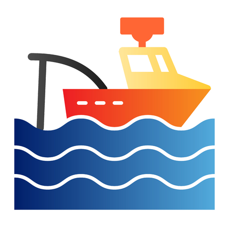 Fishing vessel flat icon. Fishing boat color icons in trendy flat style. Tawler gradient style design, designed for web and app.のイラスト素材