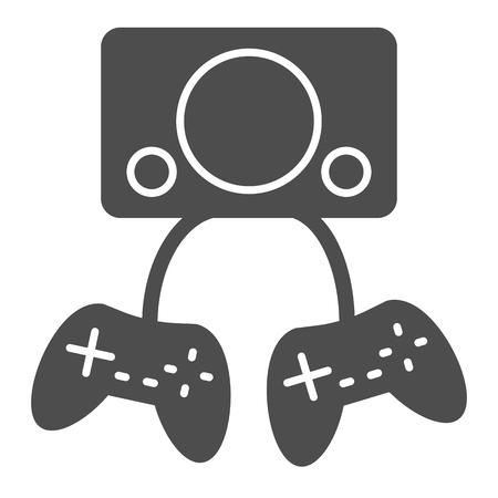 Two gamepads solid icon. Video gaming vector illustration isolated on white. Game controller glyph style design, designed for web and app.のイラスト素材