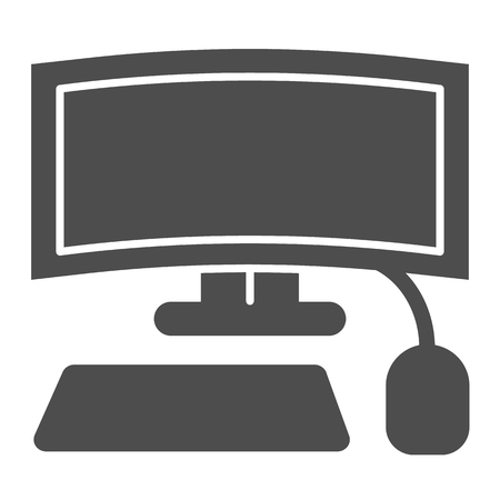 Gaming curved display solid icon. Computer curved monitor vector illustration isolated on white. Desktop glyph style design, designed for web and appのイラスト素材