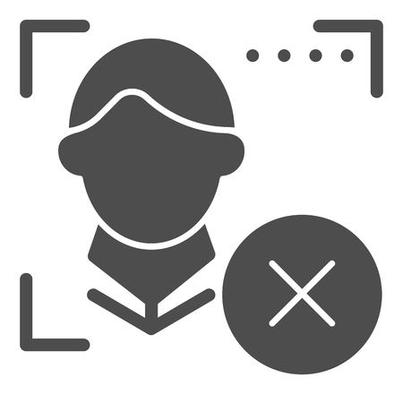 Facial recognition alert solid icon. Face scan attention vector illustration isolated on white. Biometric authorization glyph style design, designed for web and appのイラスト素材