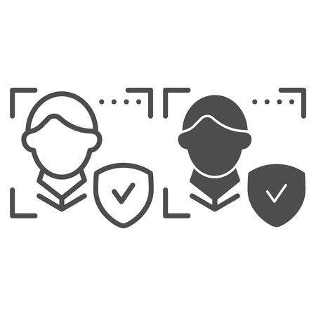 Biometric facial recognition done line and glyph icon. Face scan and check vector illustration isolated on white. Authorization approve outline style design, designed for web and app.のイラスト素材