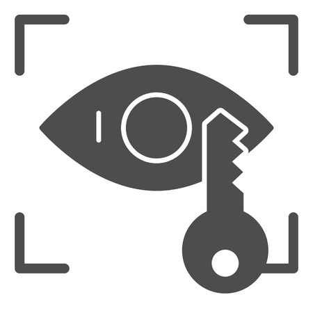 Retina recognition solid icon. Eye identification and key vector illustration isolated on white. Biometric access glyph style design, designed for web and app.のイラスト素材