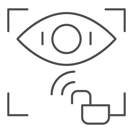 Retina recognition unlocked thin line icon. Eye identification access vector illustration isolated on white. Biometric scan outline style design, designed for web and app.のイラスト素材