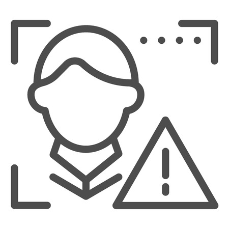 Facial recognition alert line icon. Face scan attention vector illustration isolated on white. Biometric authorization outline style design, designed for web and app.のイラスト素材