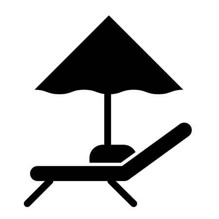 Umbrella and lounger solid icon. Beach chair sign vector illustration isolated on white. Sunbed and parasol glyph style design, designed for web and app. Eps 10のイラスト素材