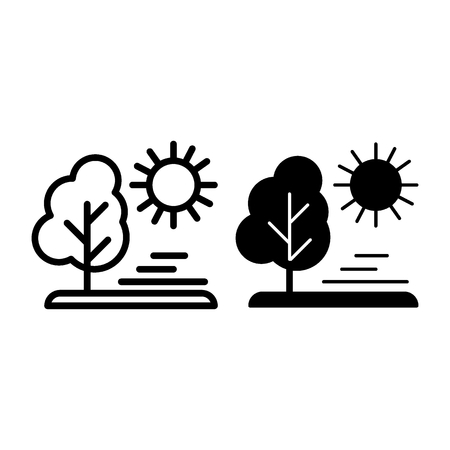 Sun and tree line and glyph icon. Nature vector illustration isolated on white. Plant outline style design, designed for web and app.のイラスト素材