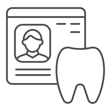 Dental history thin line icon. Medical paper vector illustration isolated on white. Stomatology document outline style design, designed for web and app.のイラスト素材