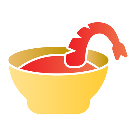 Shrimp soup flat icon. Bowl and shrimp color icons in trendy flat style. Seafood gradient style design, designed for web and app. Eps 10.のイラスト素材
