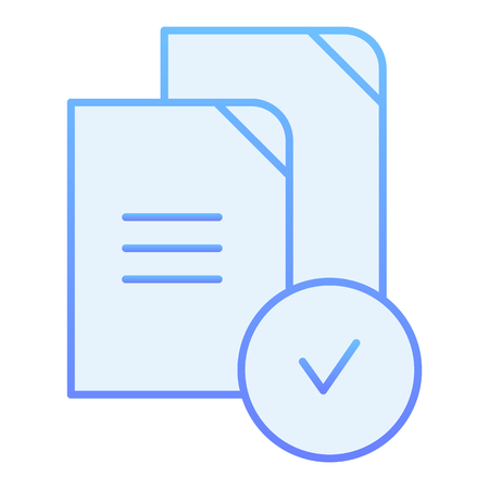 Checkmark on files flat icon. Paper approved blue icons in trendy flat style. Verified documents gradient style design, designed for web and app. Eps 10.のイラスト素材