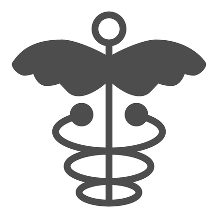 Caduceus solid icon. Asclepius wand vector illustration isolated on white. Health glyph style design, designed for web and app. Eps 10のイラスト素材