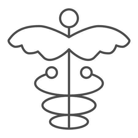 Caduceus thin line icon. Asclepius wand vector illustration isolated on white. Health outline style design, designed for web and app. Eps 10のイラスト素材