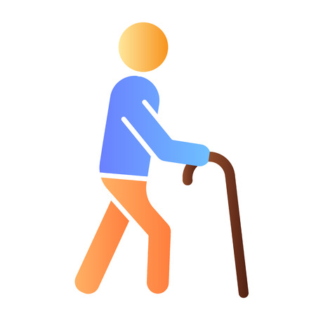 Old person flat icon. Old man color icons in trendy flat style. Man with walking stick gradient style design, designed for web and app.のイラスト素材