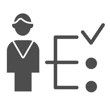 Hiring candidate solid icon. Man with tick vector illustration isolated on white. Specialist glyph style design, designed for web and app. Eps 10.のイラスト素材
