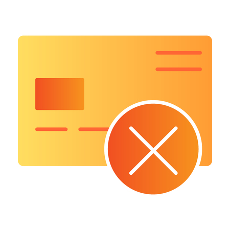 Cancel credit card flat icon. Plastic card with cross color icons in trendy flat style. Wrong transfer gradient style design, designed for web and app. Eps 10.のイラスト素材