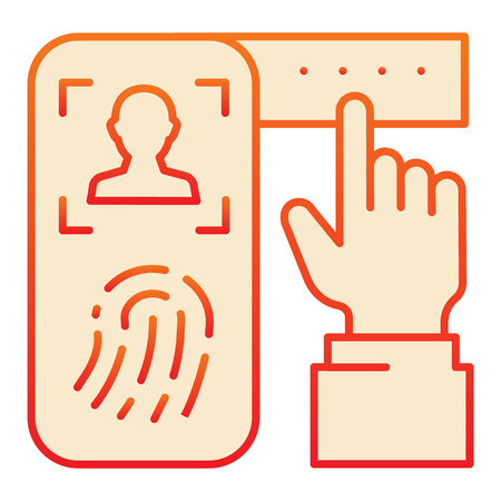 Identification of fingerprint on phone flat icon. Verification print system red icons in trendy flat style. Finger scanning on smartphone gradient style design, designed for web and app. Eps 10.のイラスト素材