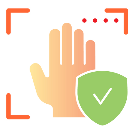 Palm recognition approved flat icon. Verification palmprint accepted color icons in trendy flat style. Hand biometric scanning checked gradient style design, designed for web and app. Eps 10.のイラスト素材