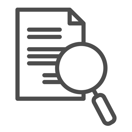 Lens and list line icon. Search paper vector illustration isolated on white. Magnifying glass and document outline style design, designed for web and app. Eps 10.のイラスト素材