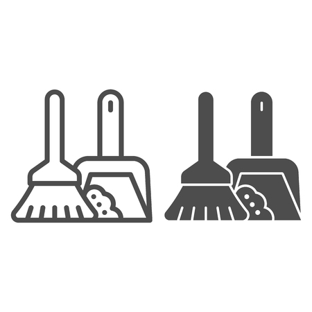 Broom and dustpan line and glyph icon. Cleaning tools vector illustration isolated on white. Household outline style design, designed for web and app. Eps 10.のイラスト素材
