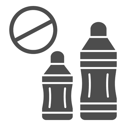 Plastic bottle ban solid icon. Plastic prohibited vector illustration isolated on white. Forbidden plastic glyph style design, designed for web and app. Eps 10.のイラスト素材