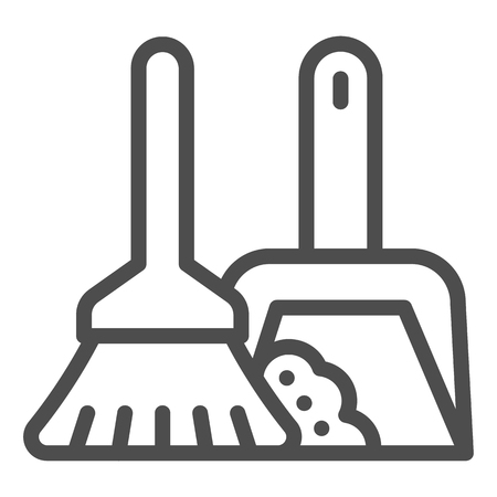 Broom and dustpan line icon. Cleaning tools vector illustration isolated on white. Household outline style design, designed for web and app. Eps 10.のイラスト素材