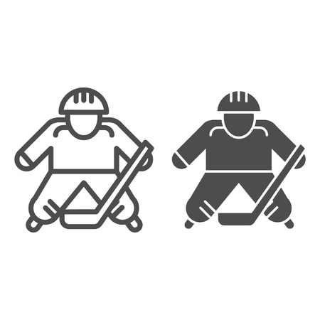 Hokey player line and glyph icon. Ice hockey player vector illustration isolated on white. Sportsman outline style design, designed for web and app. Eps 10.のイラスト素材