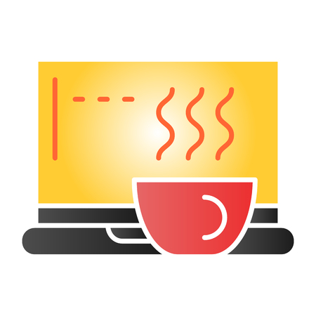Laptop with cup flat icon. Notebook with a mug color icons in trendy flat style. Computer gradient style design, designed for web and app. Eps 10.のイラスト素材