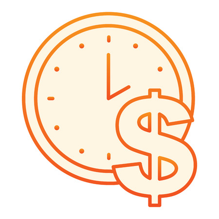 Time is money flat icon. Clock and dollar orange icons in trendy flat style. Watch gradient style design, designed for web and app. Eps 10.のイラスト素材