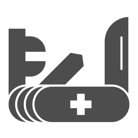 Swiss knife solid icon. Army knife vector illustration isolated on white. Pocket knife glyph style design, designed for web and app.のイラスト素材