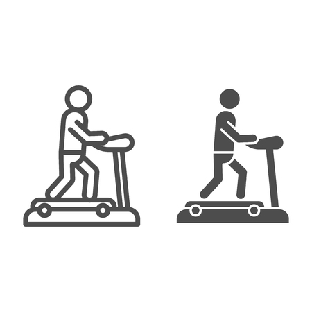Treadmill line and glyph icon. Training man vector illustration isolated on white. Running track outline style design, designed for web and app.のイラスト素材