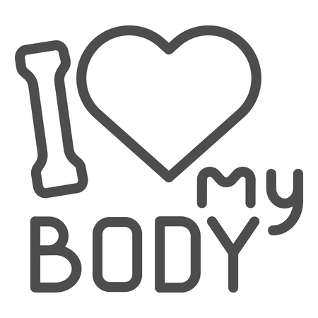I love my body inscription line icon. Body positive vector illustration isolated on white. Lettering outline style design, designed for web and app.のイラスト素材