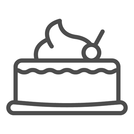 Cherry cupcake line icon. Cake with cherry vector illustration isolated on white. Sweet outline style design, designed for web and app.のイラスト素材