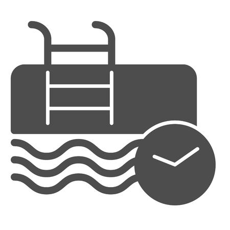 Swimming pool and clock solid icon. Sport vector illustration isolated on white. Swimming hours glyph style design, designed for web and app.のイラスト素材