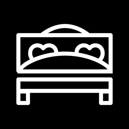 Lovers bed with heart line icon, valentines day and romantic, sex sign vector graphics, a linear pattern on a black backgroundのイラスト素材