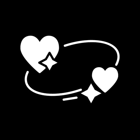 hearts and stars icon. Sleep dreams symbol. Night of love time sign. Thin vector icon isolated on white. Solid design.のイラスト素材